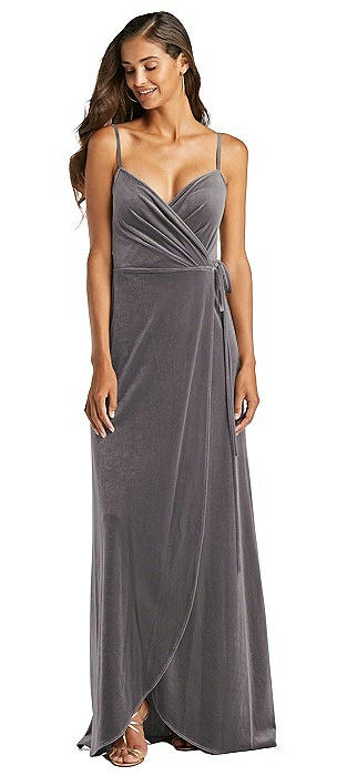 Velvet Wrap Maxi Bridesmaid Dress With 