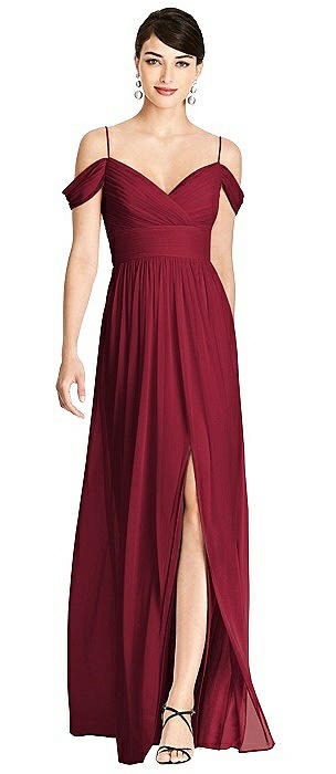 Pleated Off-the-Shoulder Crossover Bodice Maxi Dress