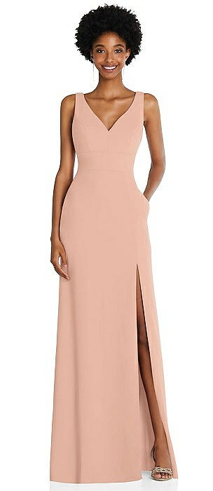 Square Low-Back A-Line Dress with Front Slit and Pockets