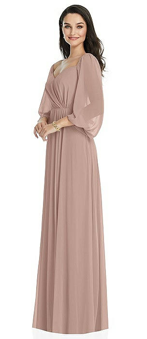 Off-the-Shoulder Puff Sleeve Maxi Dress with Front Slit