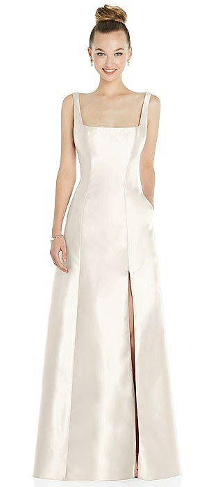 Sleeveless Square-Neck Princess Line Gown with Pockets