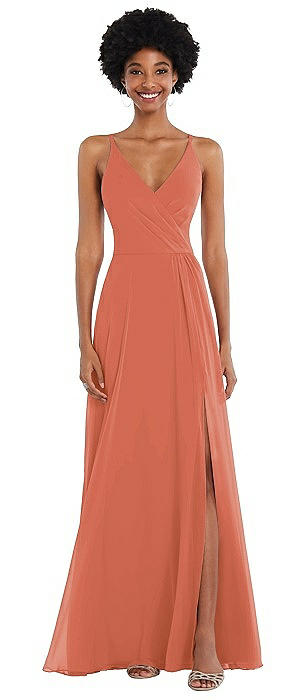 Faux Wrap Criss Cross Back Maxi Dress with Adjustable Straps