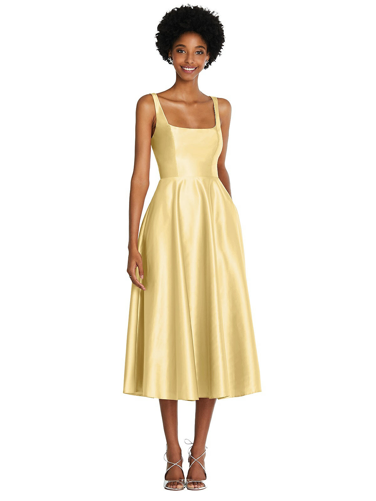 Full Skirt Satin Midi Bridesmaid Dress ...