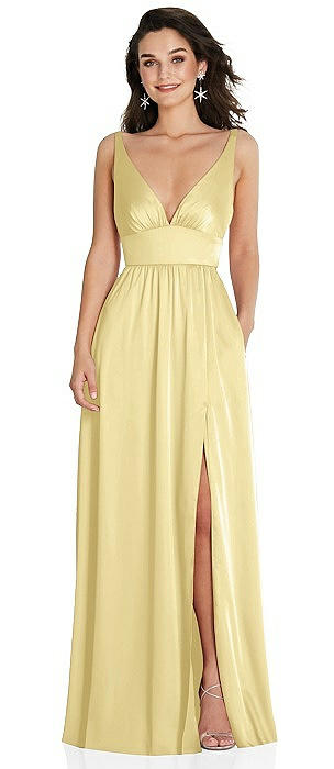 Deep V-Neck Shirred Skirt Maxi Dress with Convertible Straps