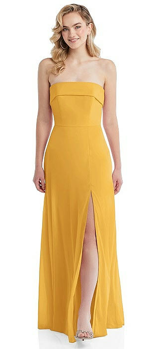 Cuffed Strapless Maxi Dress with Front Slit