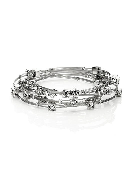 Crystal & Silver Stack Bracelet Set - 6 Pieces
