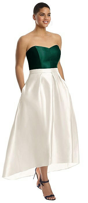Strapless Satin High Low Dress with Pockets
