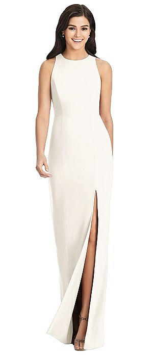 Diamond Cutout Back Trumpet Gown with Front Slit