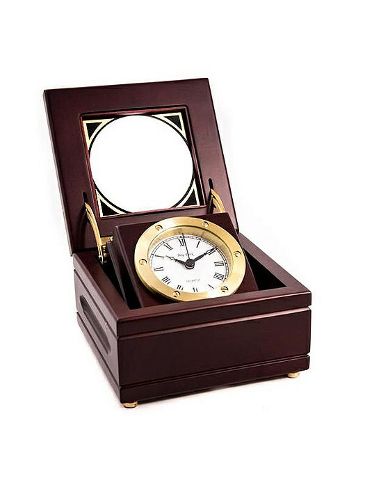 Solid Brass Gimbal Clock in Mahogany Box, T.P.
