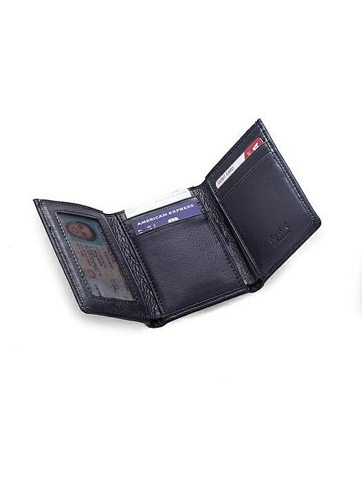 Tri-Fold Black Leather Wallet with ID Window.