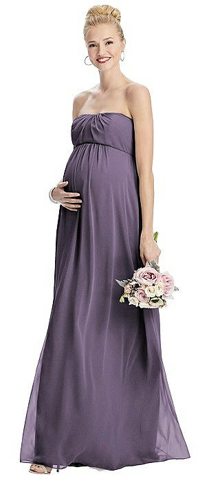 Strapless Chiffon Shirred Skirt Maternity Dress