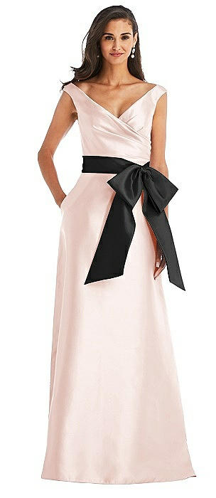 Off-the-Shoulder Bow-Waist Maxi Dress with Pockets
