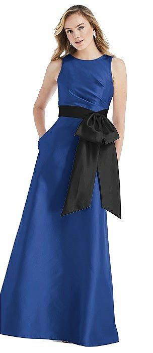 High-Neck Bow-Waist Maxi Dress with Pockets