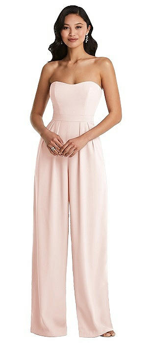 Strapless Pleated Front Jumpsuit with Pockets