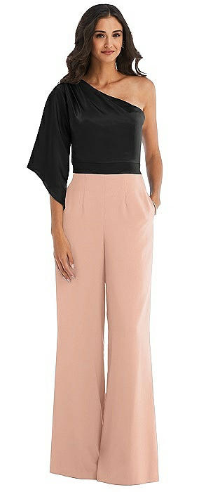 One-Shoulder Bell Sleeve Jumpsuit with Pockets