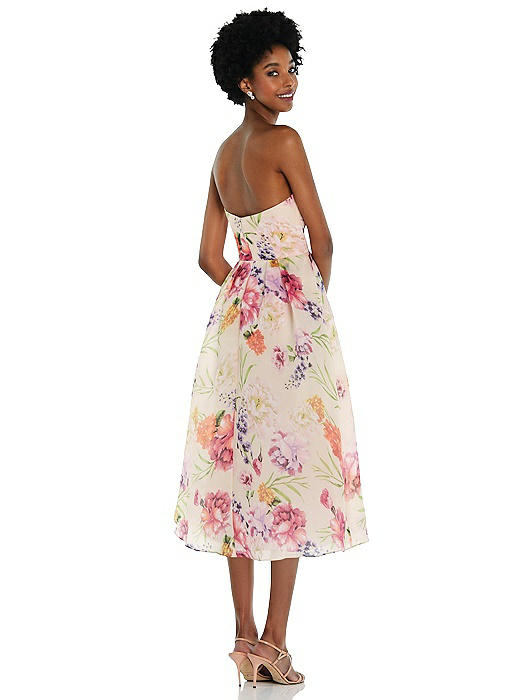Strapless Pink Floral Organdy Midi 