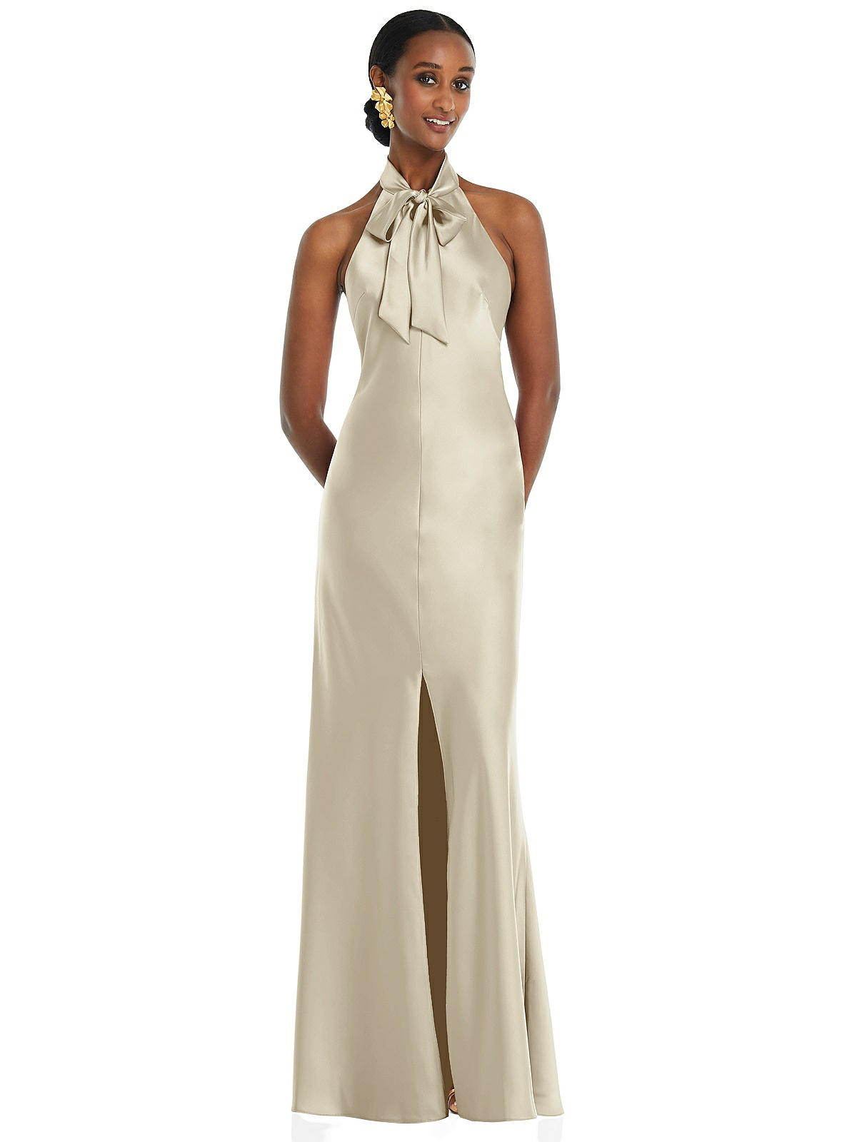 Scarf Tie Stand Collar Maxi Bridesmaid 