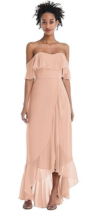 Pale Peach Off-The-Shoulder Bridesmaid 