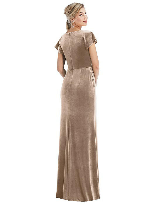 Flutter Sleeve Wrap Bodice Velvet Maxi 