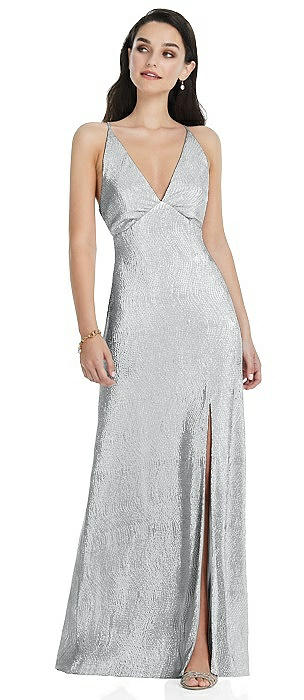 Deep V-Neck Metallic Gown with Convertible Straps
