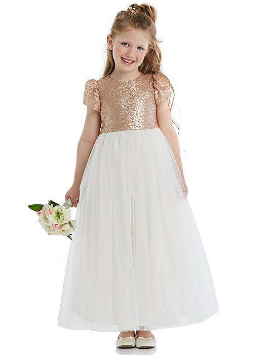 Puff Sleeve Sequin and Tulle Flower Girl Dress
