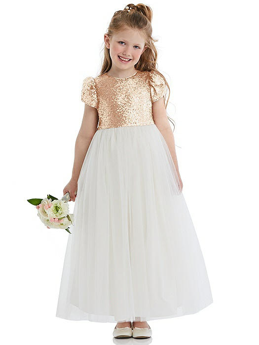 Puff Sleeve Sequin and Tulle Flower Girl Dress
