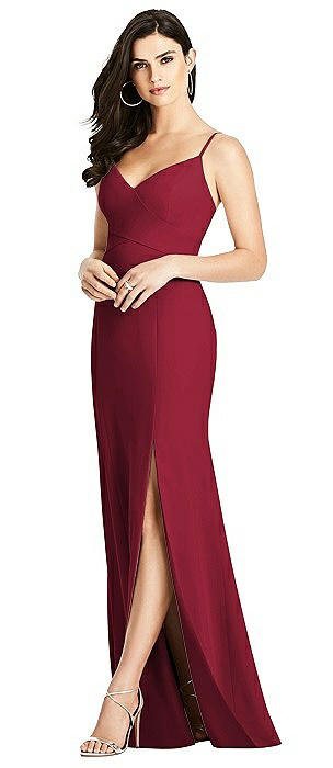Seamed Bodice Crepe Trumpet Gown with Front Slit