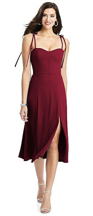 Bustier Crepe Midi Dress with Adjustable Bow Straps