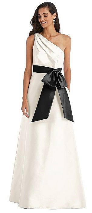 One-Shoulder Bow-Waist Maxi Dress with Pockets