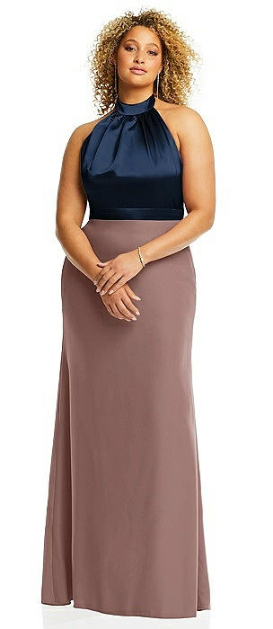 High-Neck Open-Back Maxi Dress with Scarf Tie