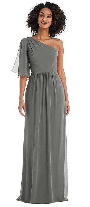 One-Shoulder Bell Sleeve Chiffon Maxi Dress