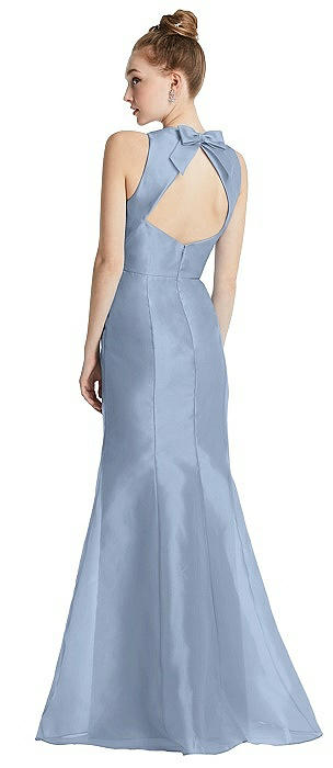 Bateau Neck Open-Back Maxi Dress with Bow Detail