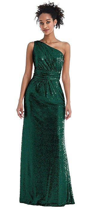 One-Shoulder Draped Sequin Max