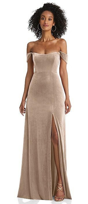 Off-the-Shoulder Flounce Sleeve Velvet Maxi Dress