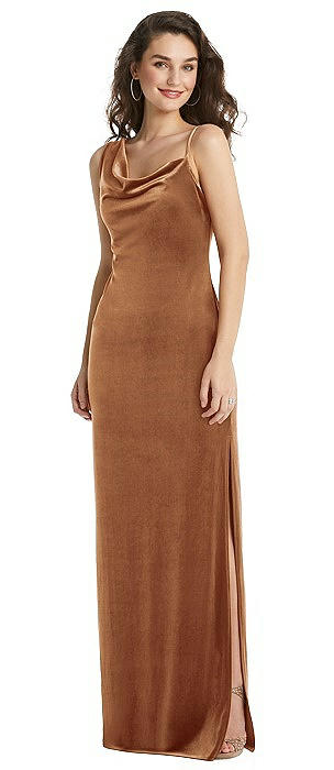 Asymmetrical One-Shoulder Velvet Maxi Slip Dress