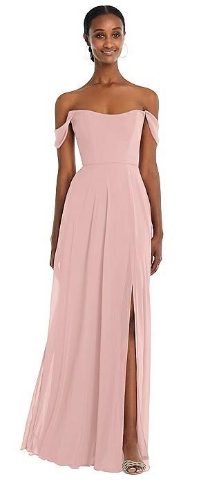 Off-the-Shoulder Basque Neck Maxi Dress with Flounce Sleeves