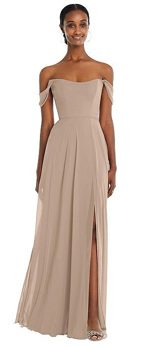 Off-the-Shoulder Basque Neck Maxi Dress with Flounce Sleeves