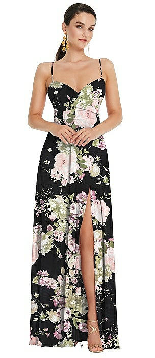 Adjustable Strap Wrap Bodice Maxi Dress with Front Slit 
