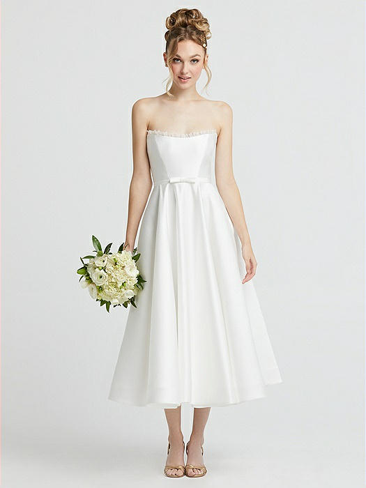 Ruffle-Trimmed Strapless Satin Wedding Dress with Pockets