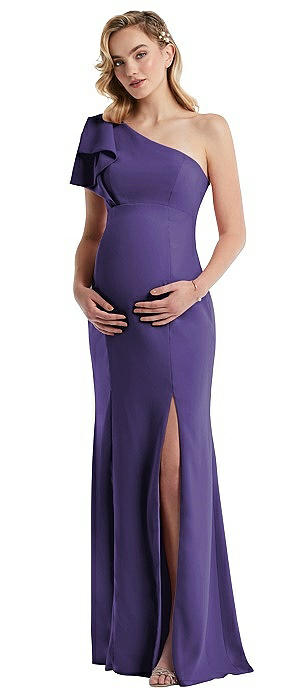 One-Shoulder Ruffle Sleeve Maternity Trumpet Gown