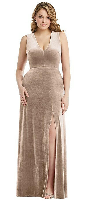 Deep V-Neck Sleeveless Velvet Maxi Dress with Pockets