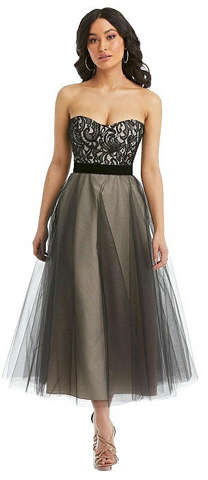 Lace Bustier Bodice Ballet-Length Dress with Tulle Skirt