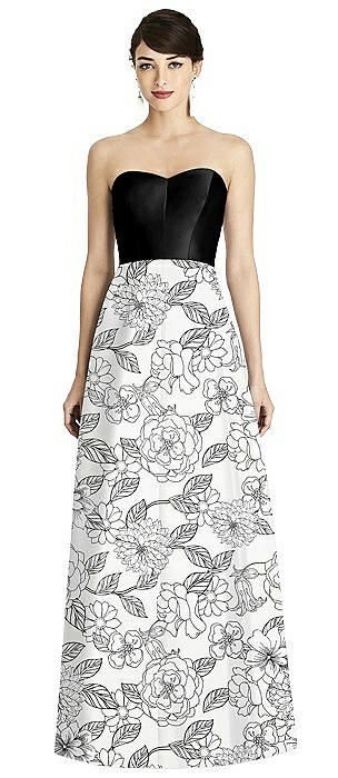 Seamed Bodice Floral Skirt A-Line Dress with Pockets