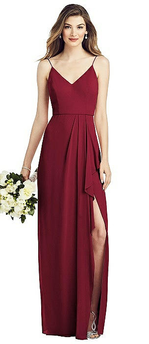 Spaghetti Strap Draped Skirt Gown with Front Slit