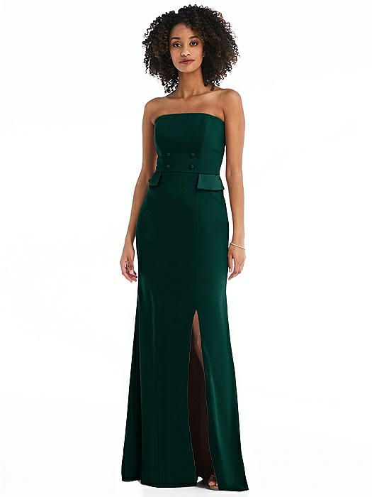 Strapless Tuxedo Maxi Dress with Front Slit