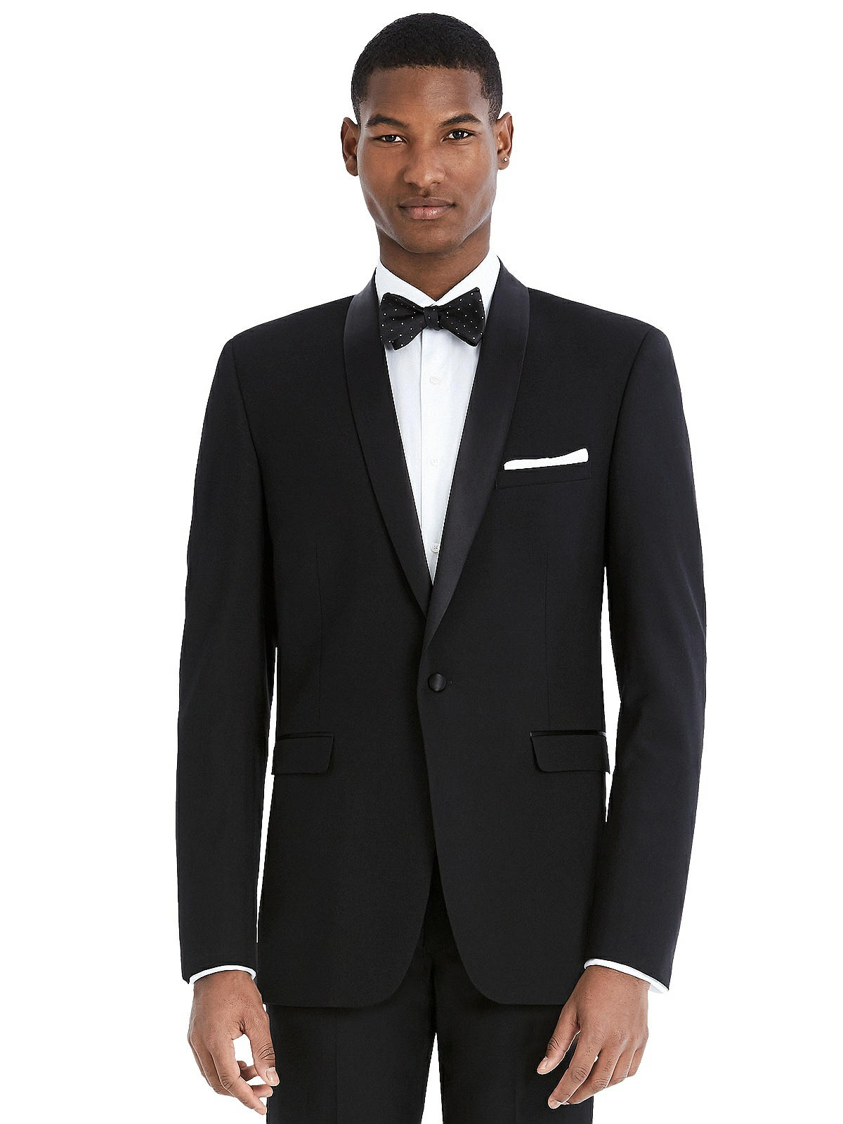 Braveman Solid Black Slim Fit 1 Button Tuxedo Suit w/ Satin Shawl Lapels 