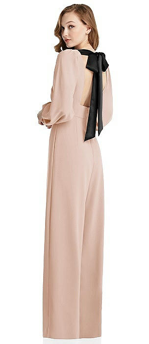 Bishop Sleeve Open-Back Jumpsuit with Scarf Tie