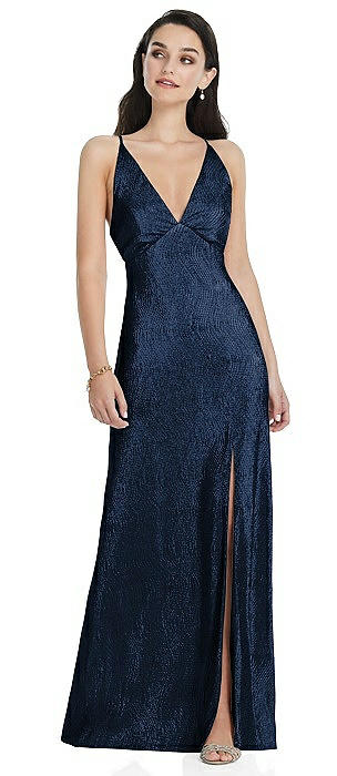 Deep V-Neck Metallic Gown with Convertible Straps