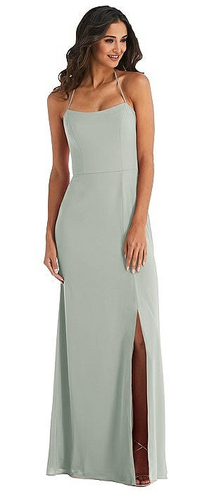 Spaghetti Strap Tie Halter Backless Trumpet Gown