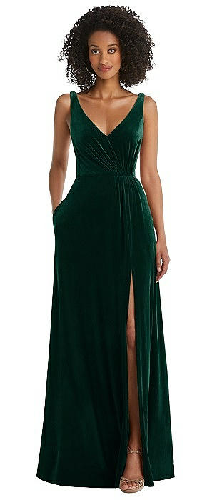 Velvet Maxi Dress with Shirred Bodice and Front Slit